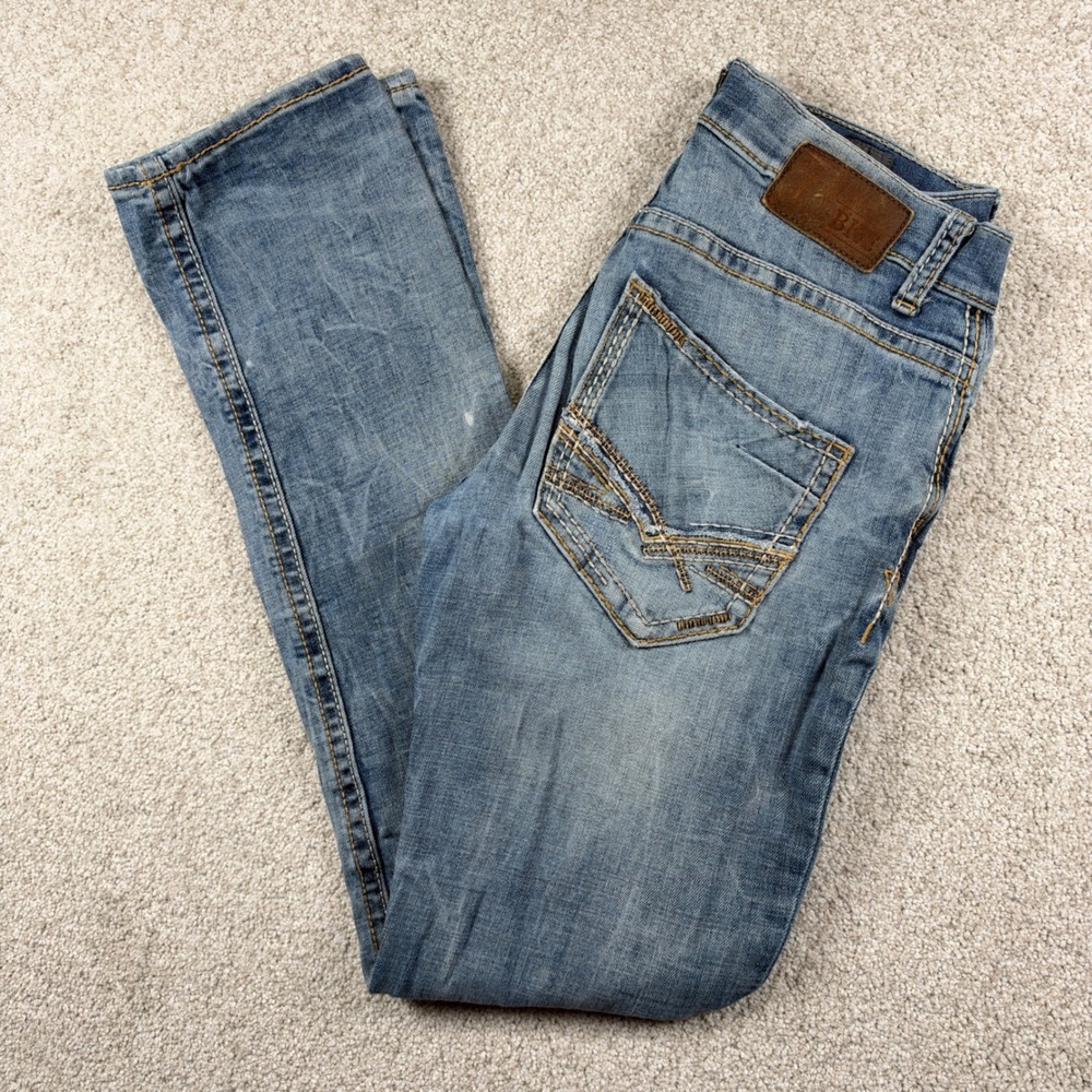 BKE Alec Jeans Mens 29L Blue Light Wash Straight Leg Stretch Denim